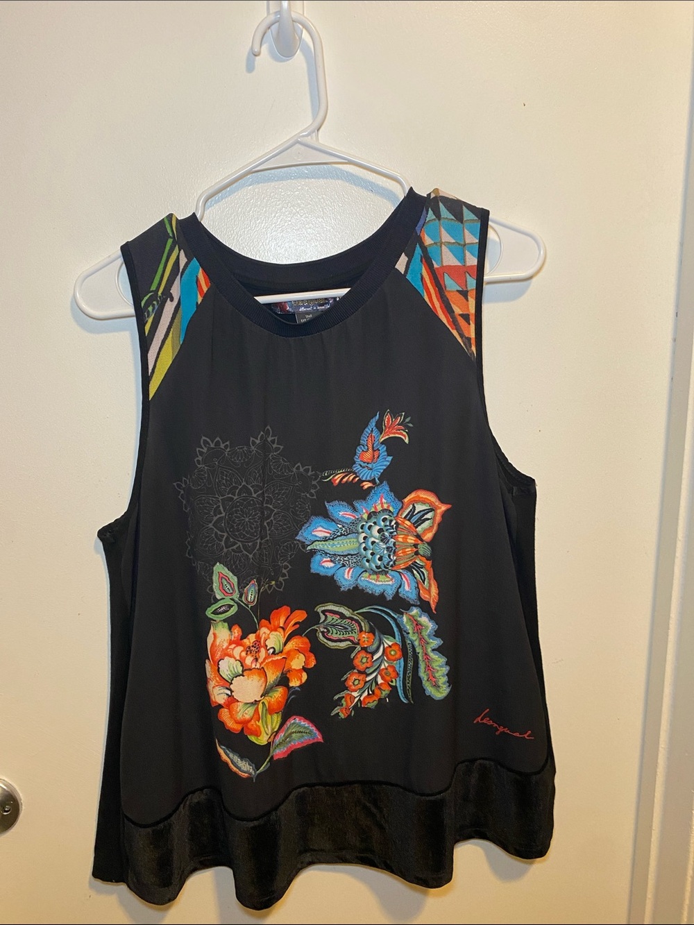 Desigual Black Floral Embroidered Sleeveless Top